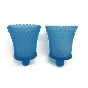 Vintage Indiana Glass Blue Satin Diamond Point Votives Set Of 2